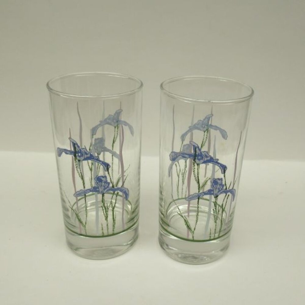 2 - Corning Glass Crystal SHADOW IRIS 6 1/4 Inch 14 Ounce Ice Tea Tumblers